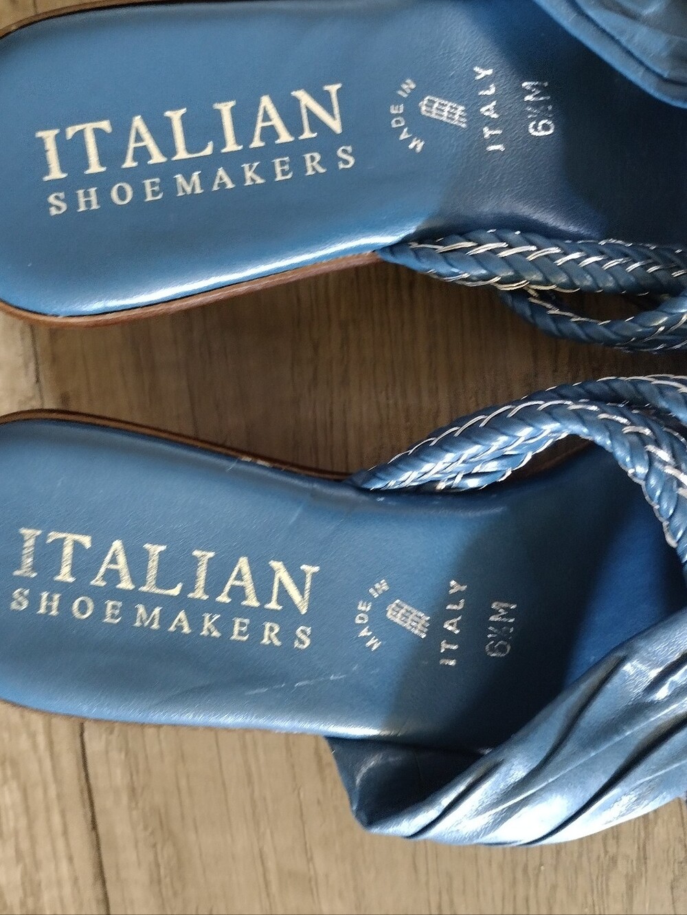Italian Shoemakers wedge sandals Dark Teal Leather 6.5M - Picture 3 of 6
